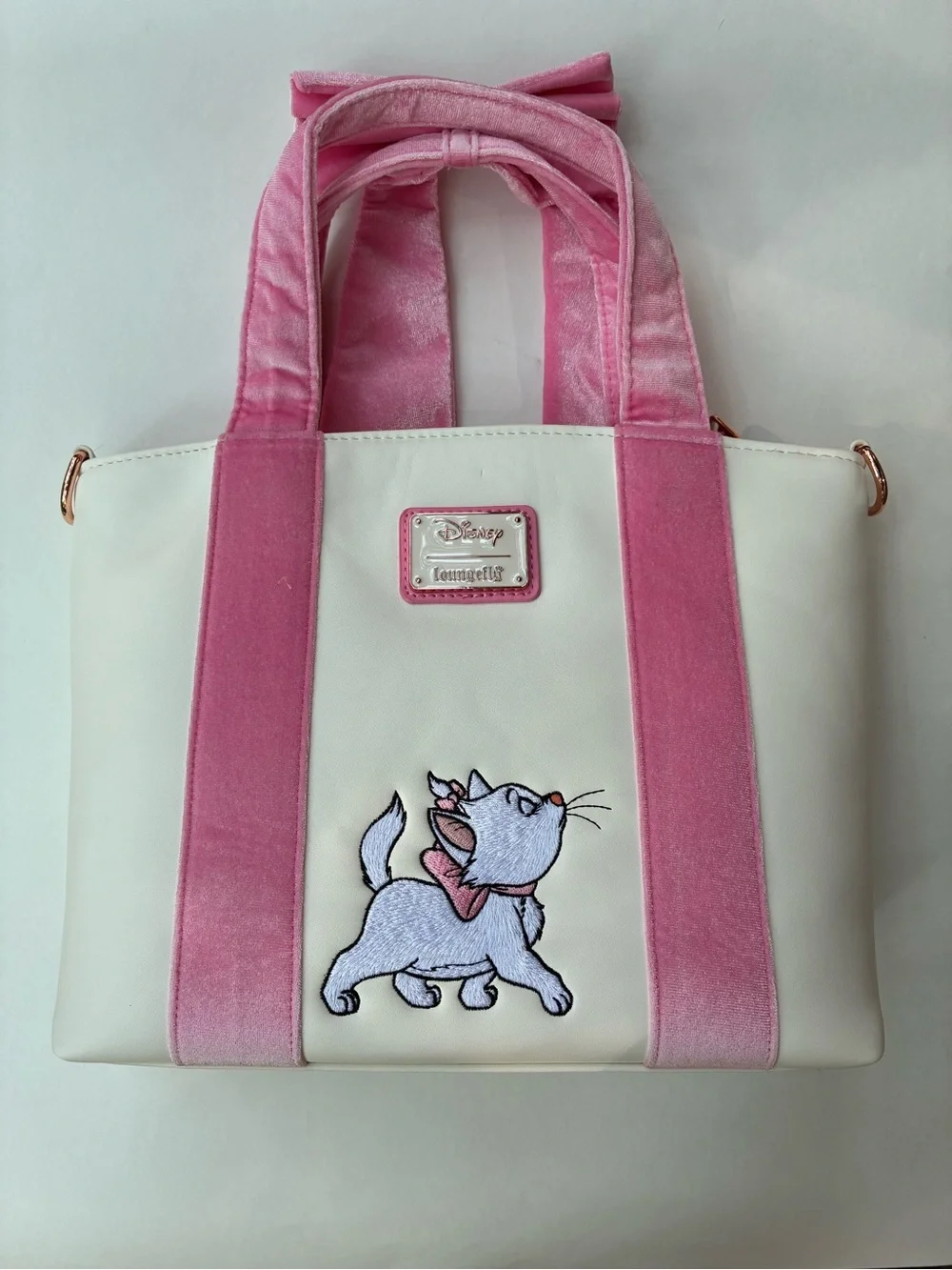 Loungefly Disney Aristocats Marie Pink Velvet Bow Tote Crossbody Handbag